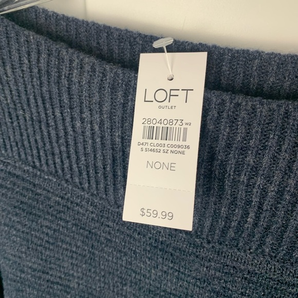 NWT Ann Taylor LOFT One Size Poncho Sweater Blue Ribbed - Picture 3 of 8